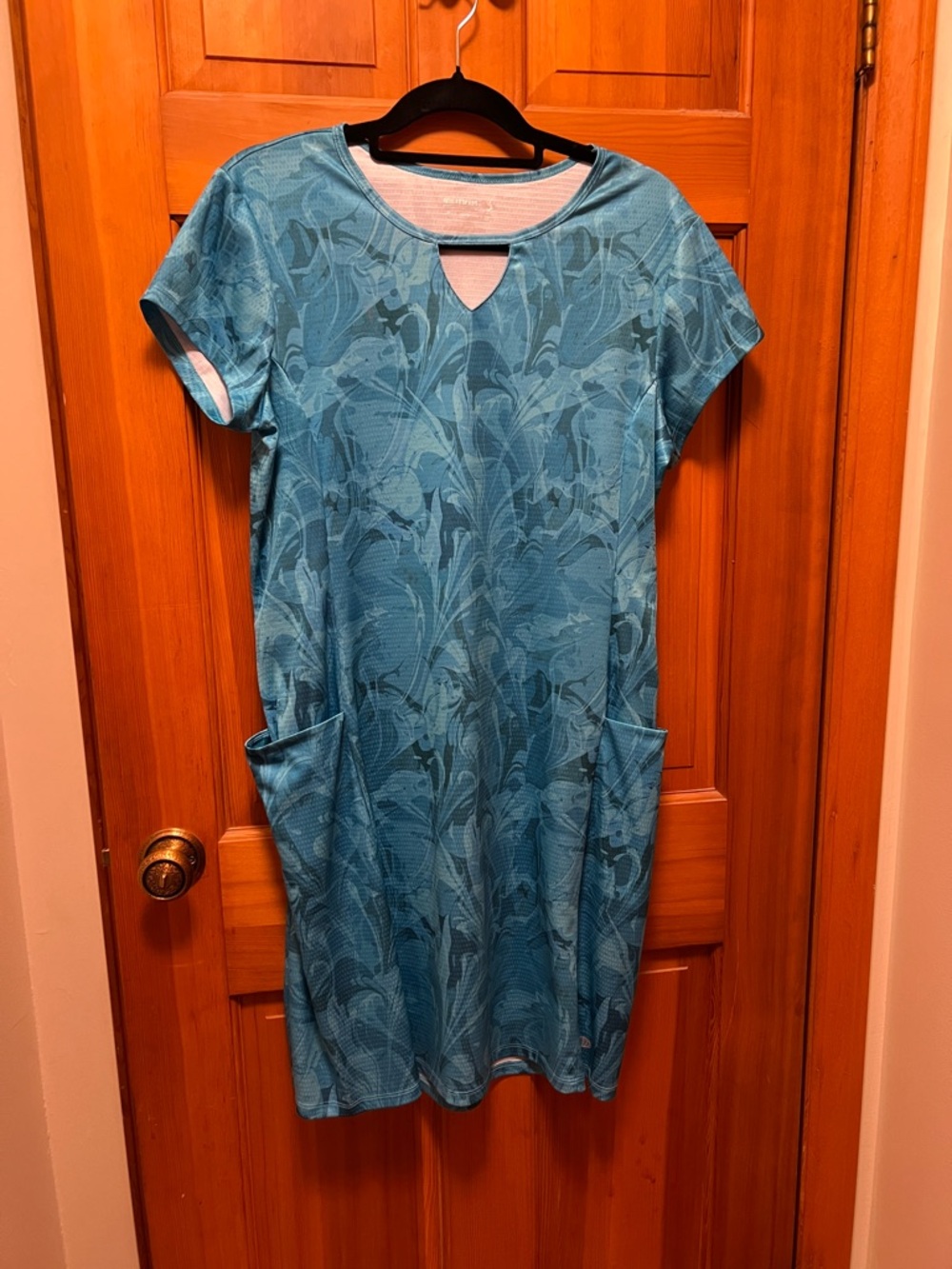 Reel Legends Teal Keyhole Pocket Dress with Abstract Leaf Print